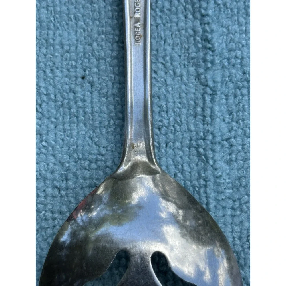 Rogers Floral Mist Pierced Serving Spoon Stainless Korea Discontinued Flatware